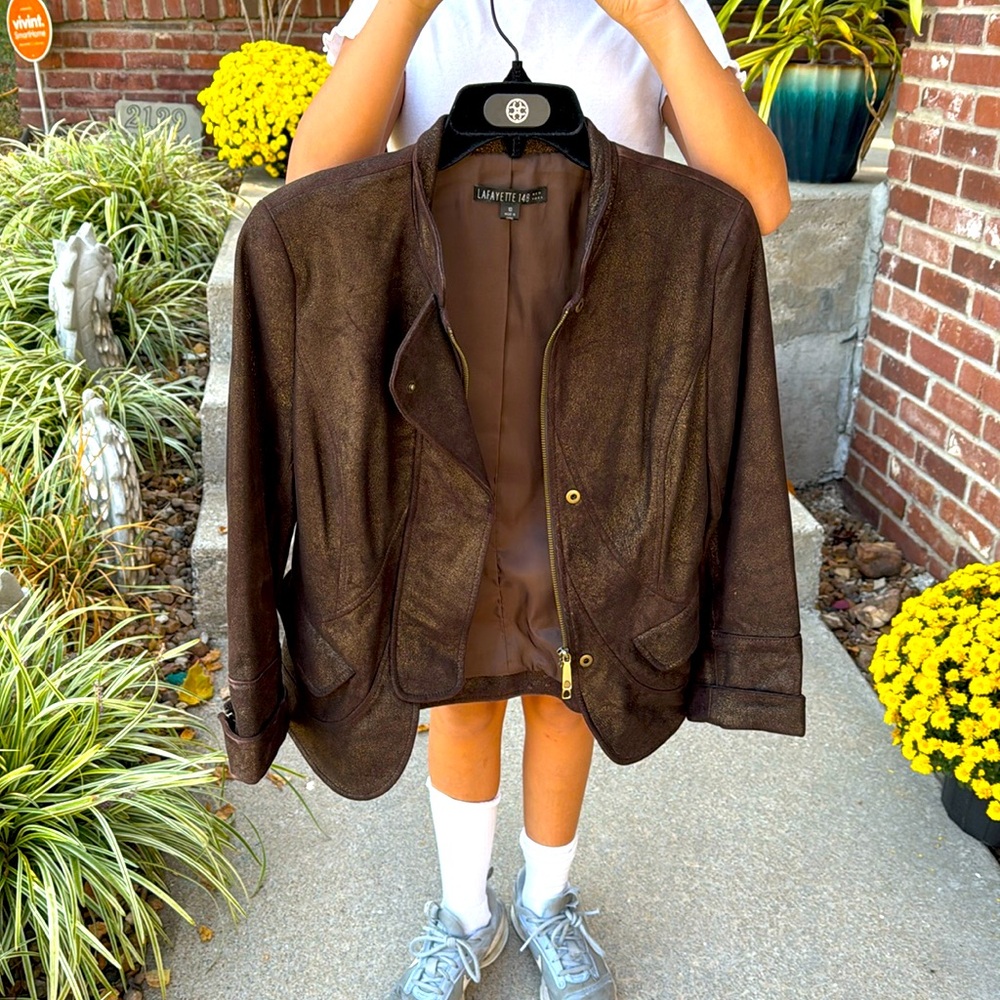 Lafayette 148 leather brown and gold jacket, 10